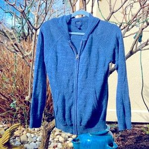 Gap boys XL blue knit sweater drawstring hoodie zipper closure, excellent cond.
